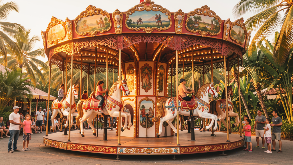 Ornate carousel at tropical Filipino theme park