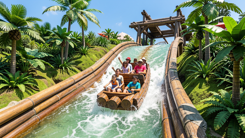 Log flume water ride at theme park