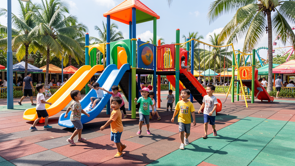 Children playing in theme park playground area